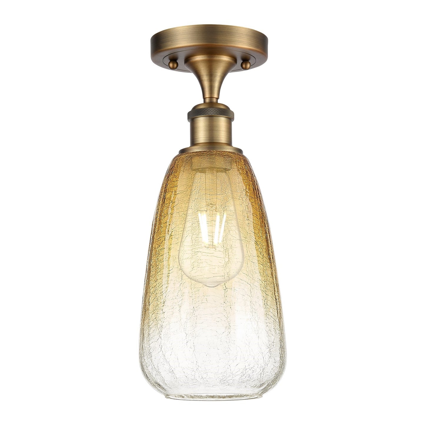 Innovations Brookhaven Almond 6in 1-Light Semi-Flush | Industrial Brushed Brass and Amber Glass | Kitchen & Dining | Model 516-1C-BB-G480-6AM