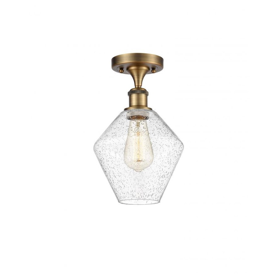 Innovations Ballston Cindyrella 8in 1-Light Semi-Flush | Nautical Transitional Brushed Brass and Seedy Glass | Entryway & Hallway | Model 516-1C-BB-G654-8