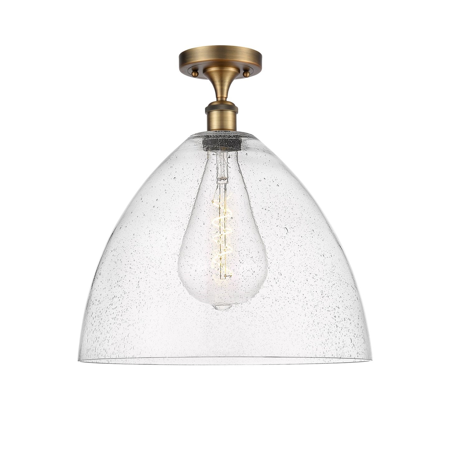 Innovations Bristol 16in 1-Light LED Semi-Flush | Industrial Brushed Brass and Seedy Glass | Kitchen & Dining Room | Model 516-1C-BB-GBD-164-LED