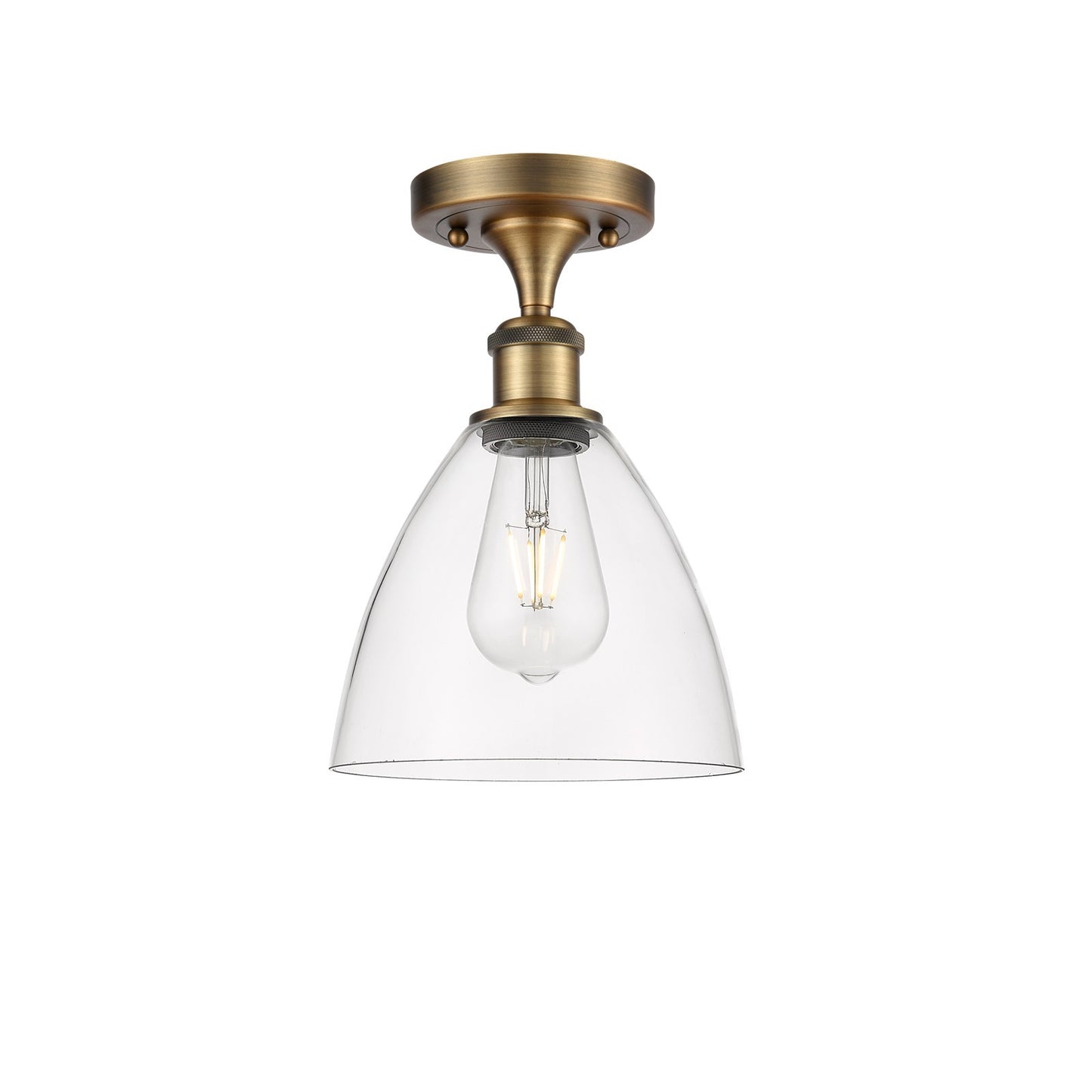 Innovations Bristol 7.5in 1-Light Semi-Flush | Industrial Brushed Brass Steel and Clear Glass | Damp-Rated Hallway & Bathroom | Model 516-1C-BB-GBD-752