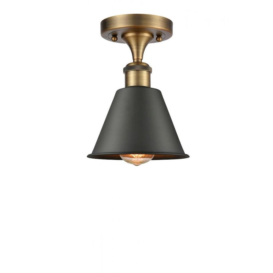 Innovations Ballston Smithfield 7in 1-Light Semi-Flush | Industrial Farmhouse Brushed Brass and Matte Black Metal | Kitchen & | Model 516-1C-BB-M8-BK