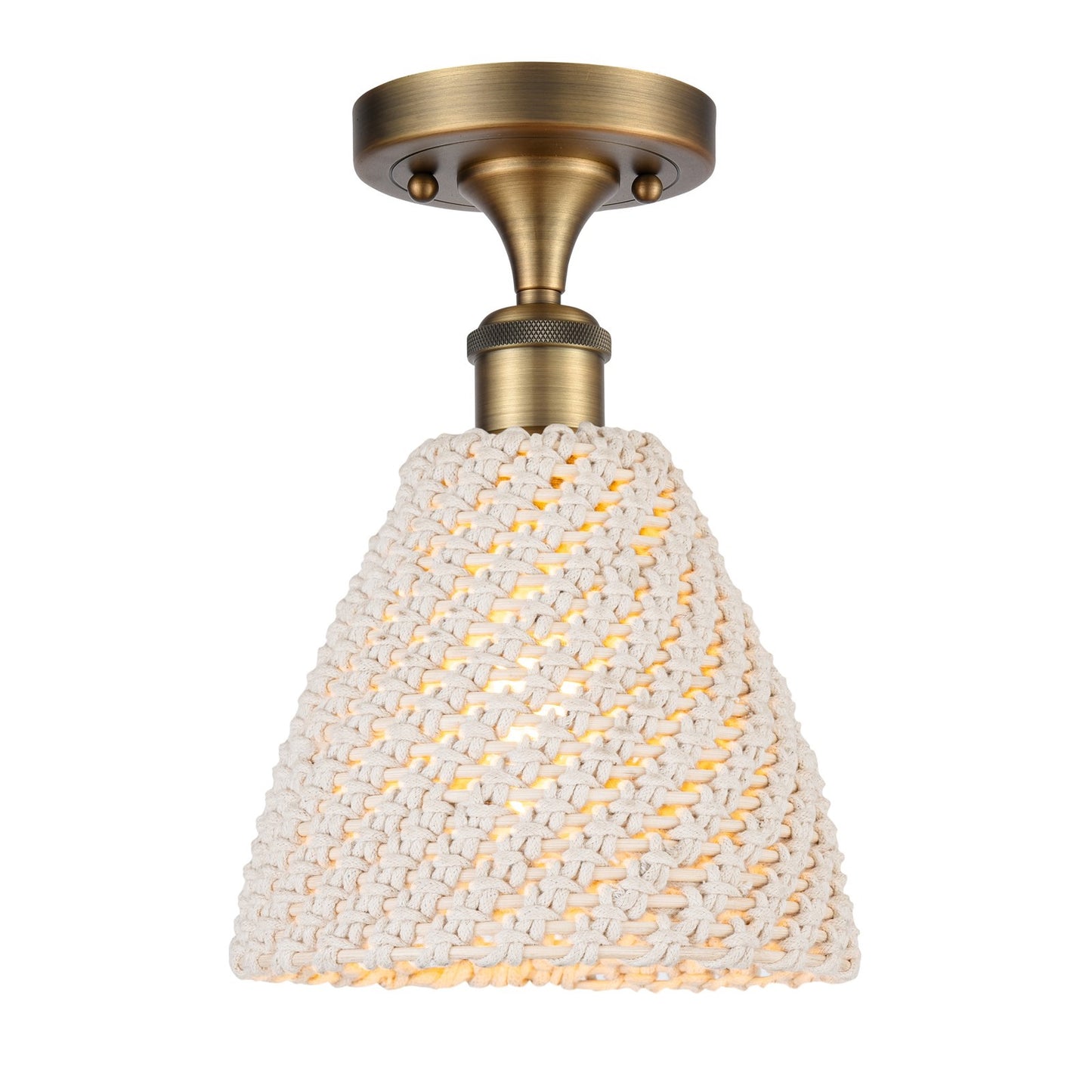 Innovations Lighting Bristol Natural 7.5in 1-Light Semi-Flush | Farmhouse Brushed Brass and Natural Fiber | Kitchen | Model 516-1C-BB-NBD-75-NAT
