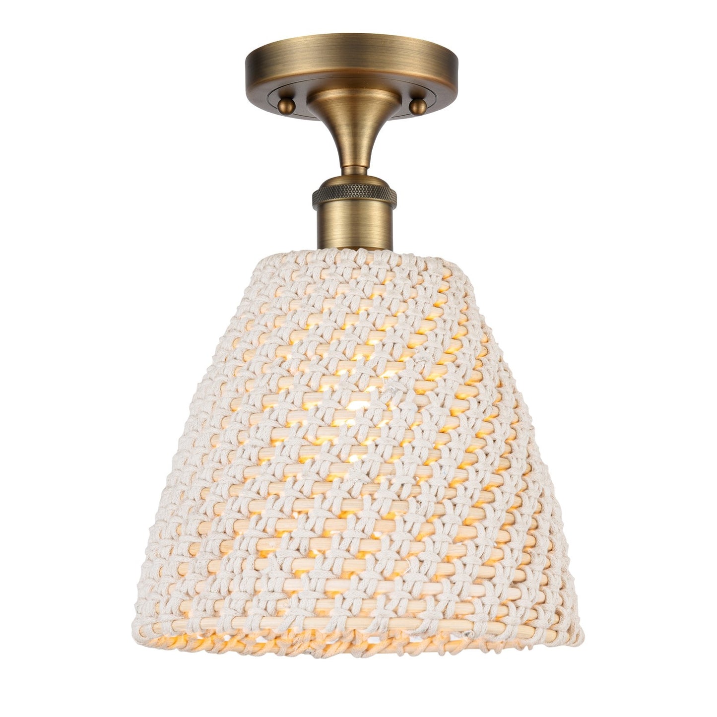 Innovations Lighting Bristol Natural 9in 1-Light Semi-Flush | Farmhouse Brushed Brass and Natural Fiber | Kitchen | Model 516-1C-BB-NBD-9-NAT