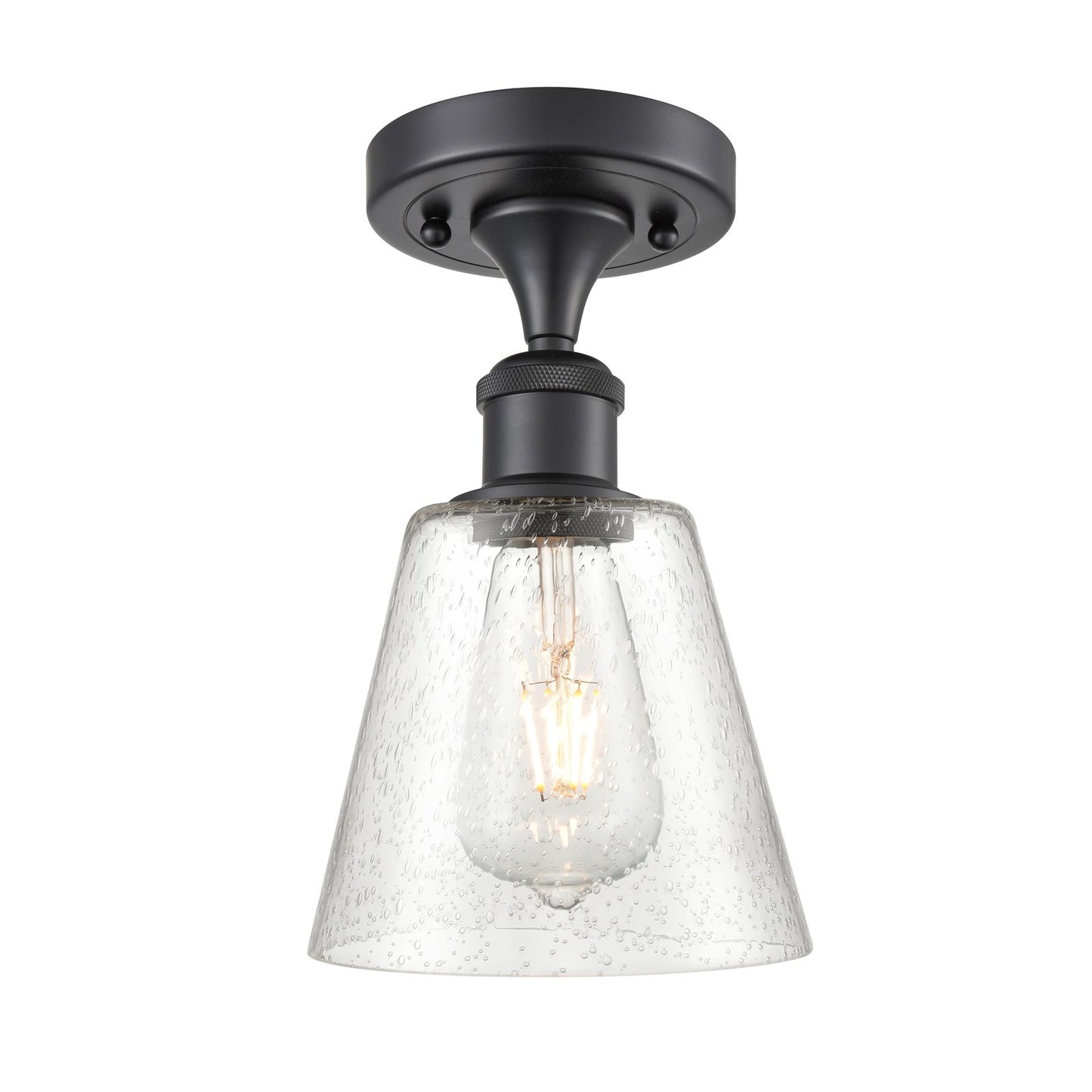Innovations Caton 6in 1-Light Semi-Flush | Industrial Matte Black and Frosted Glass | Hallway & Entryway | 6 x 6 x 9.75 in | Model 516-1C-BK-G454