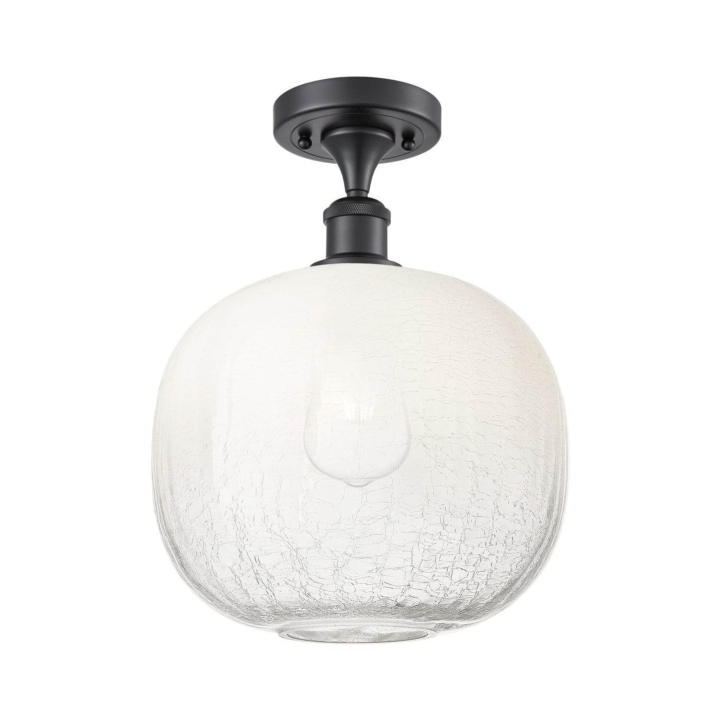 Innovations Brookhaven Sphere 10.5in 1-Light Semi-Flush | Industrial Matte Black and Opal Glass | Bedroom & Hallway | Model 516-1C-BK-G481-10OP