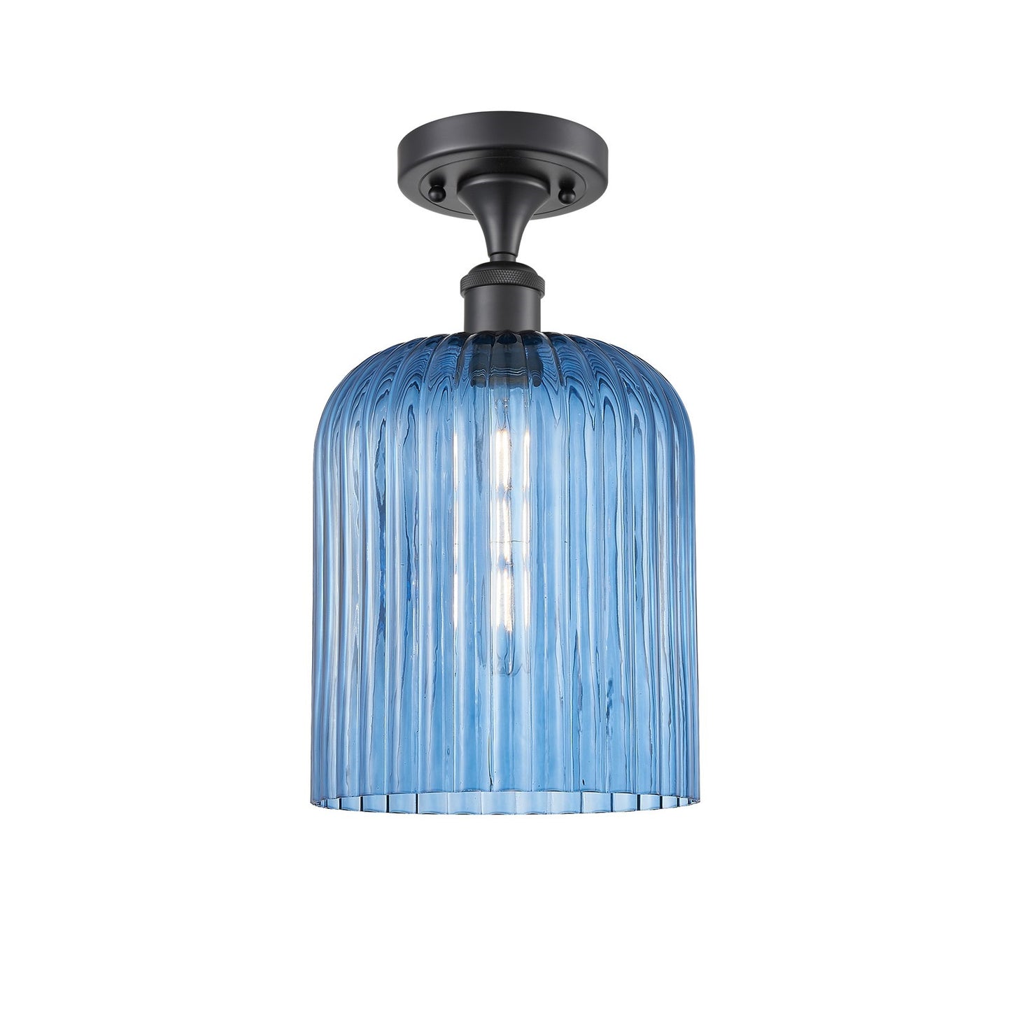 Innovations Bridal Veil 5in 1-Light Semi-Flush | Art Nouveau Matte Black and Princess Blue Glass | Bedroom & Hallway | Model 516-1C-BK-G559-8BL