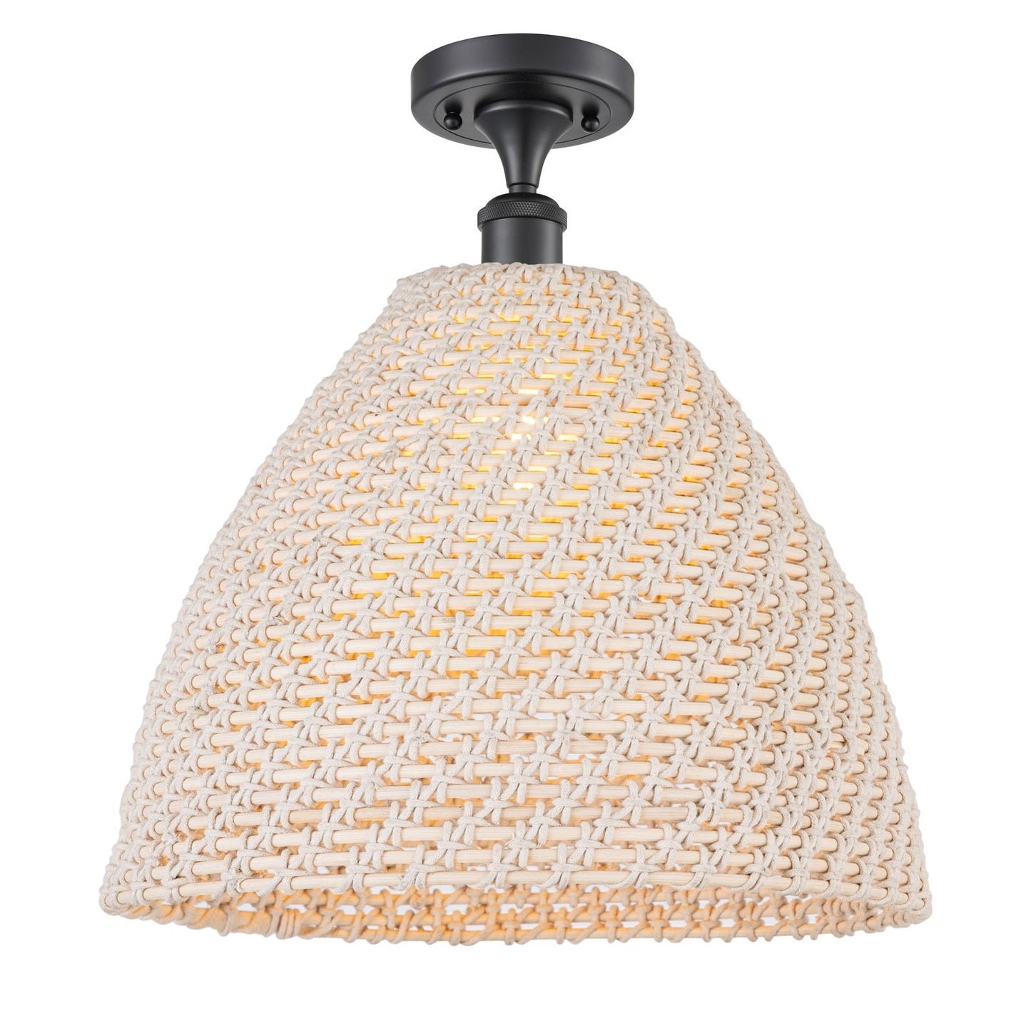 Innovations Bristol Natural 16in 1-Light Semi-Flush | Farmhouse Matte Black and Natural Fiber Shade | Kitchen & Dining | Model 516-1C-BK-NBD-16-NAT