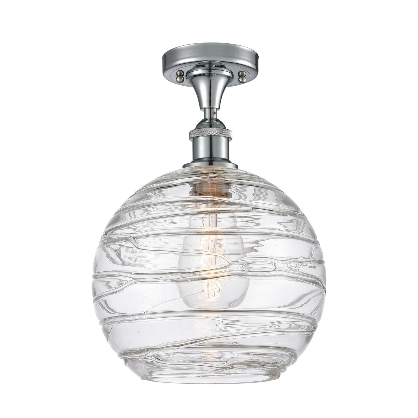 Innovations Athens Deco Swirl 10in 1-Light Semi-Flush | Modern Polished Chrome and Clear Deco Swirl Glass Globe | Model 516-1C-PC-G1213-10CL
