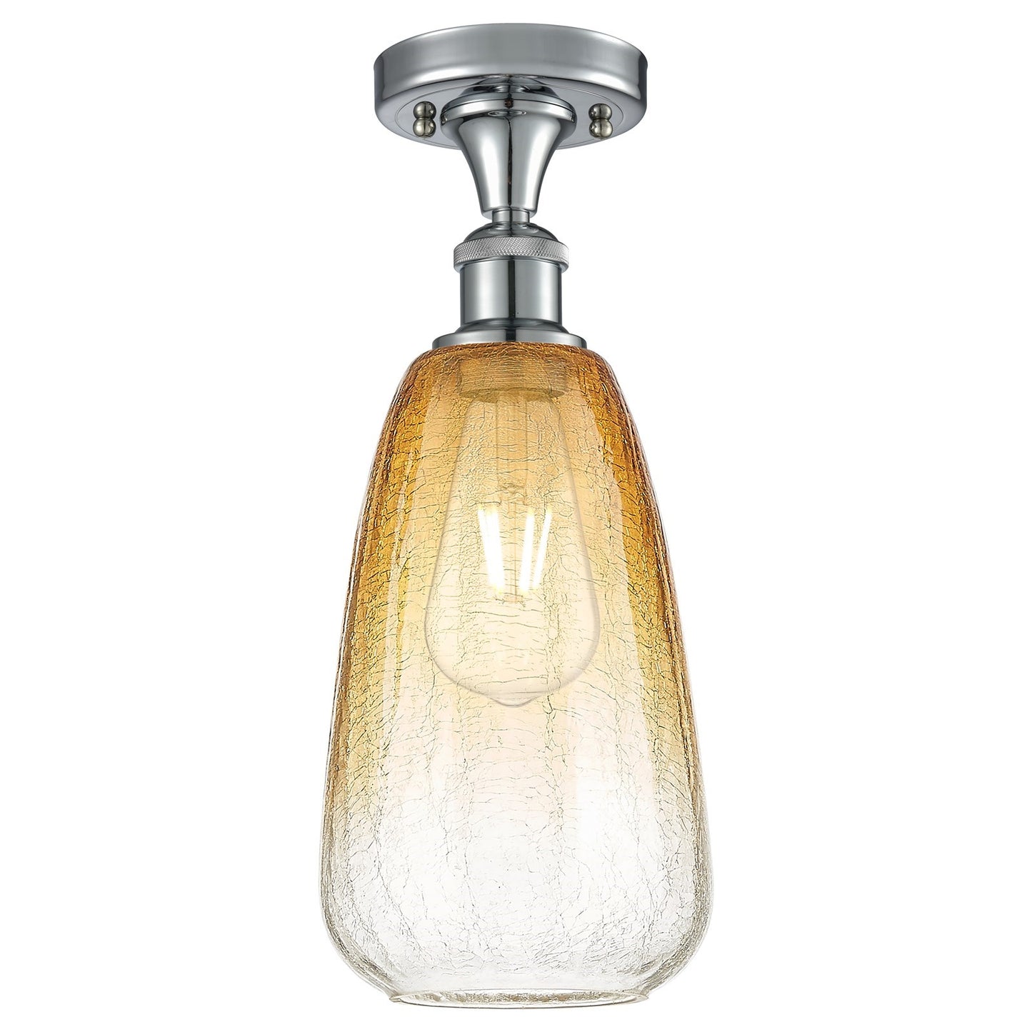 Innovations Brookhaven Almond 6in 1-Light Semi-Flush | Industrial Polished Chrome and Amber Glass | Kitchen & Hallway | Model 516-1C-PC-G480-6AM
