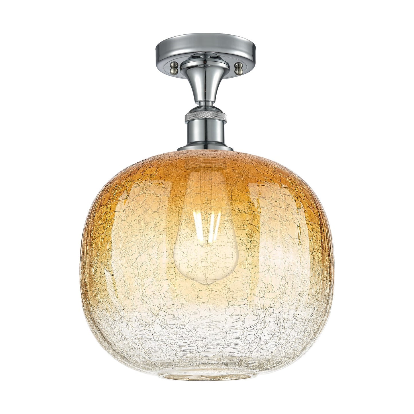 Innovations Brookhaven Sphere 10.5in 1-Light Semi-Flush | Industrial Polished Chrome and Amber Glass | Kitchen & Hallway | Model 516-1C-PC-G481-10AM
