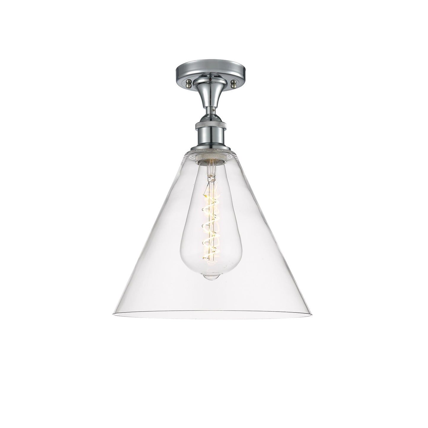 Innovations Berkshire 12in 1-Light LED Semi-Flush | Industrial Polished Chrome and Clear Glass | Hallway & Entryway | Model 516-1C-PC-GBC-122-LED