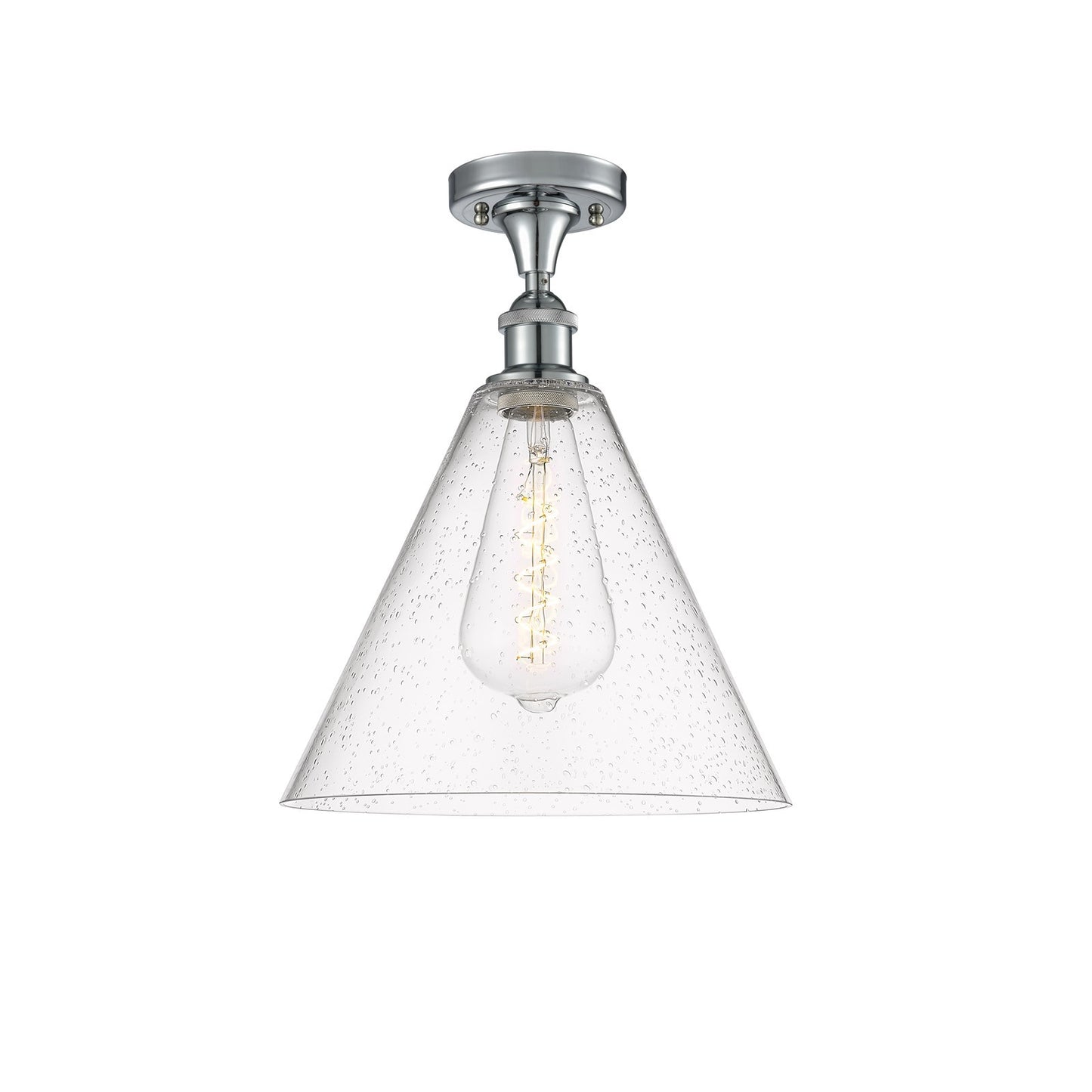 Innovations Berkshire 12in 1-Light Semi-Flush | Industrial Polished Chrome and Seedy Glass | Hallway & Entryway | Model 516-1C-PC-GBC-124