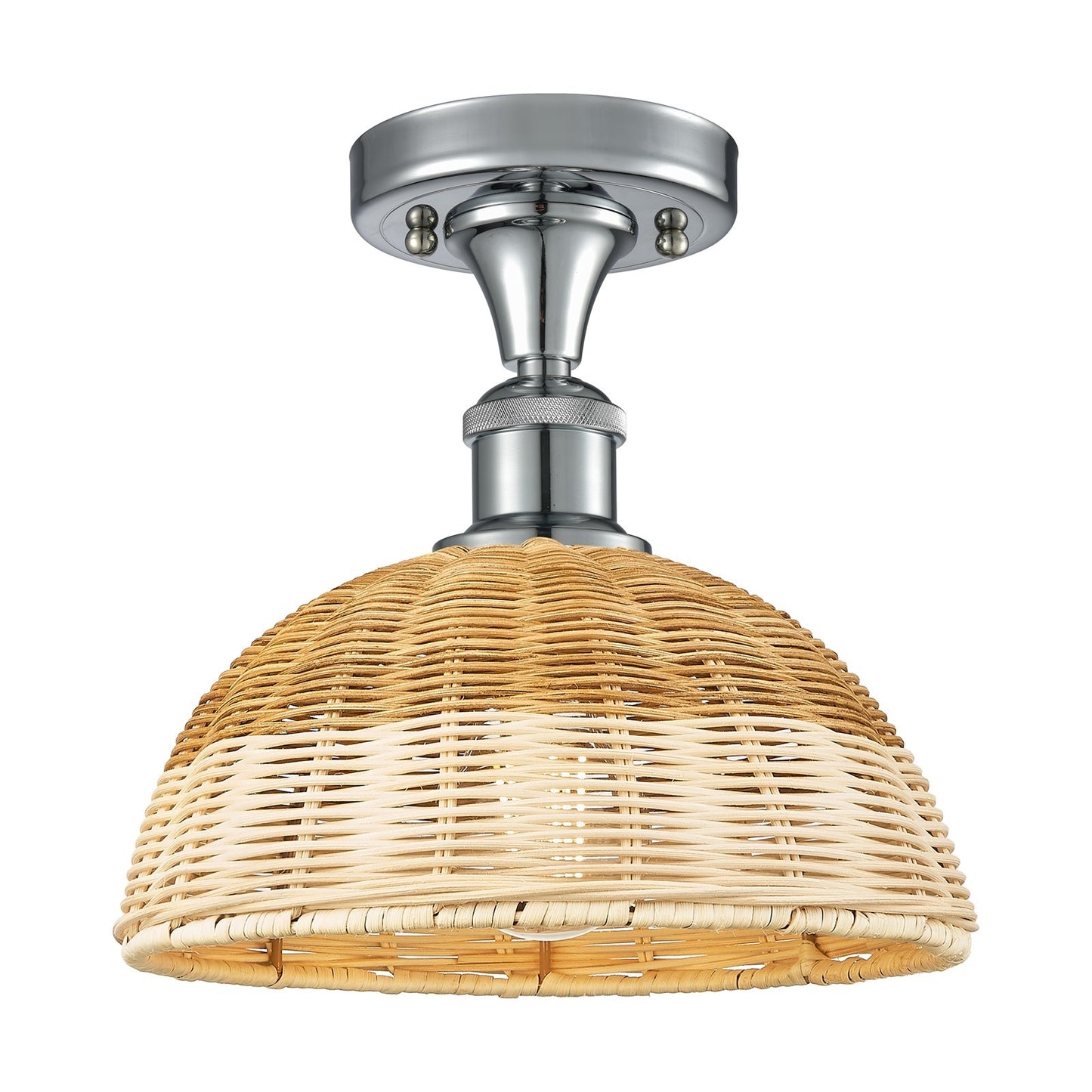 Innovations Bristol Natural II 9in 1-Light Semi-Flush | Industrial Polished Chrome and Natural Fiber Dome Shade | Model 516-1C-PC-NBD2-9-NAT