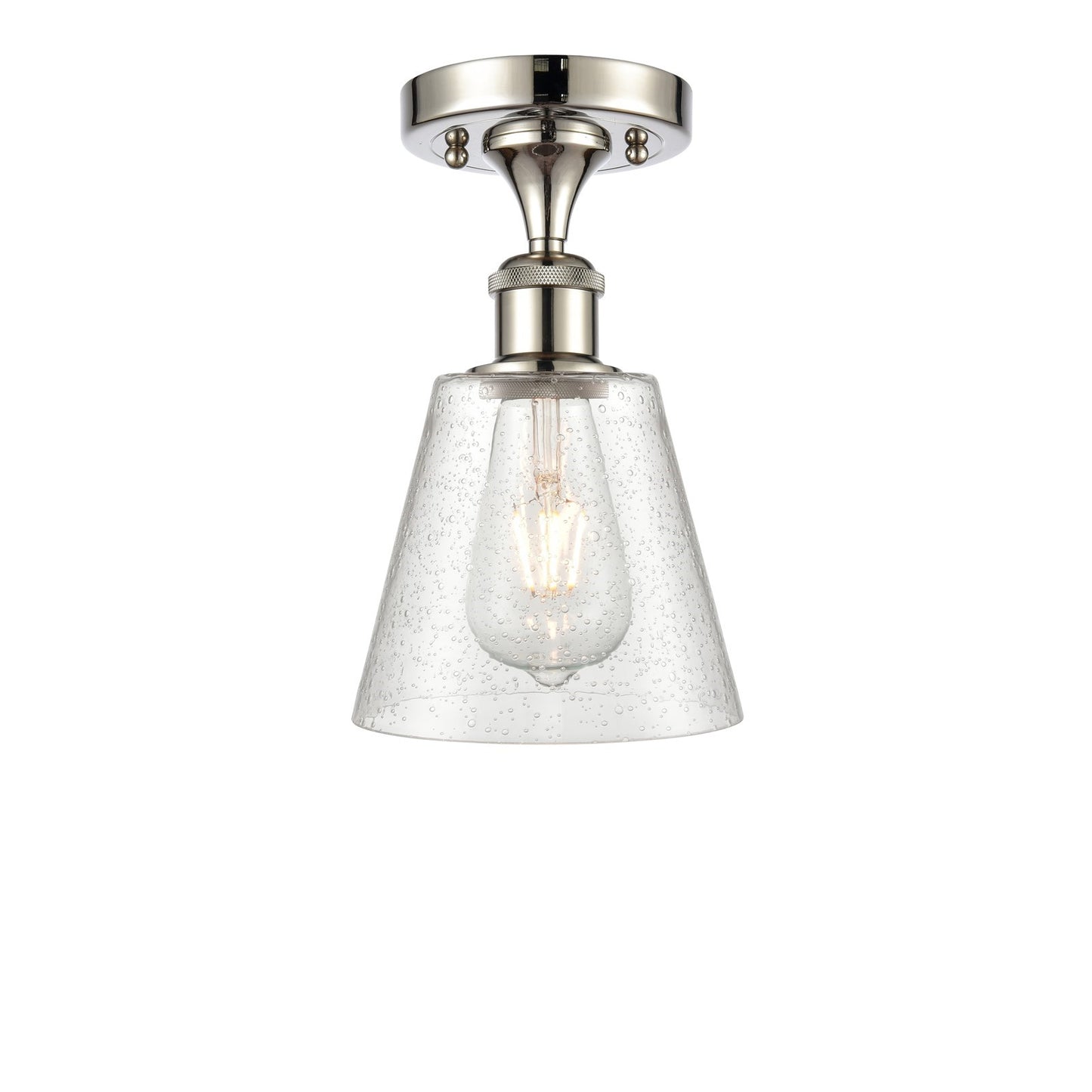 Innovations Caton 6in 1-Light Semi-Flush | Industrial Polished Nickel and Frosted Pyramid Shade | Entryway & Hallway | Model 516-1C-PN-G454