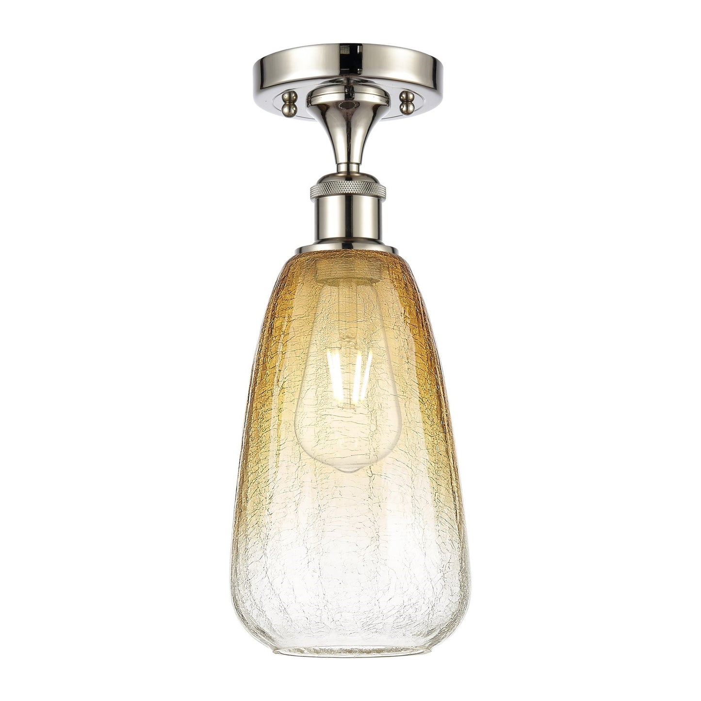 Innovations Brookhaven Almond 6in 1-Light Semi-Flush | Industrial Polished Nickel and Amber Globe Shade | Entryway | Model 516-1C-PN-G480-6AM