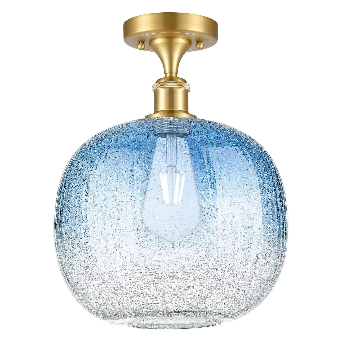 Innovations Brookhaven Sphere 10.5in 1-Light Semi-Flush | Industrial Satin Gold and Sapphire Blue Glass | Hallway | Model 516-1C-SG-G481-10SB