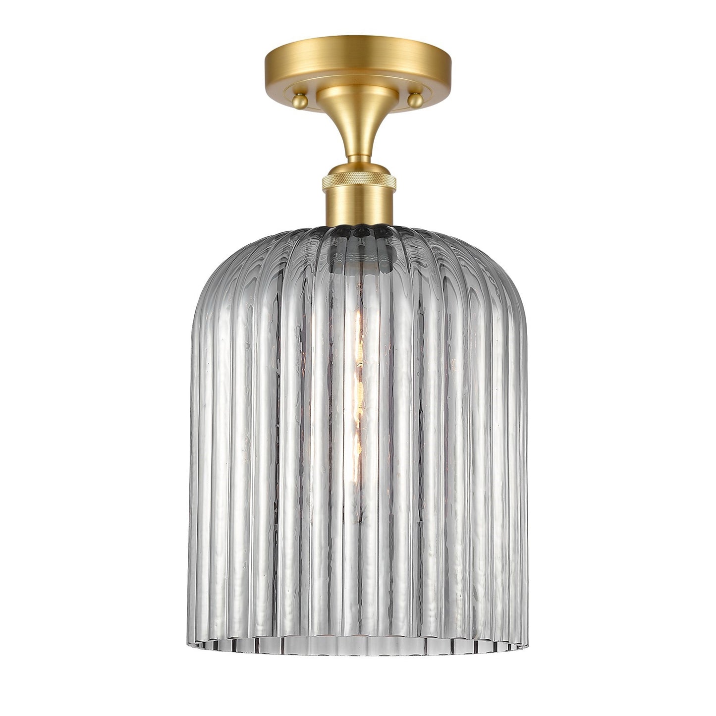 Innovations Bridal Veil 5in 1-Light Semi-Flush | Art Nouveau Satin Gold and Light Smoke Ribbed Glass | Entryway & Hallway | Model 516-1C-SG-G559-8SM