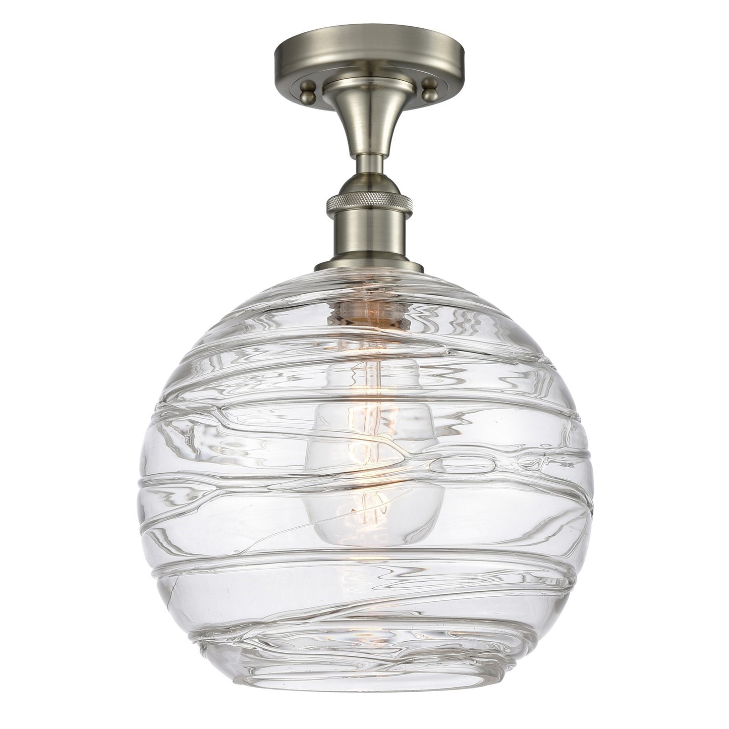 Innovations Athens Deco Swirl 10in 1-Light Semi-Flush | Industrial Brushed Satin Nickel and Clear Glass Globe Shade | Model 516-1C-SN-G1213-10CL