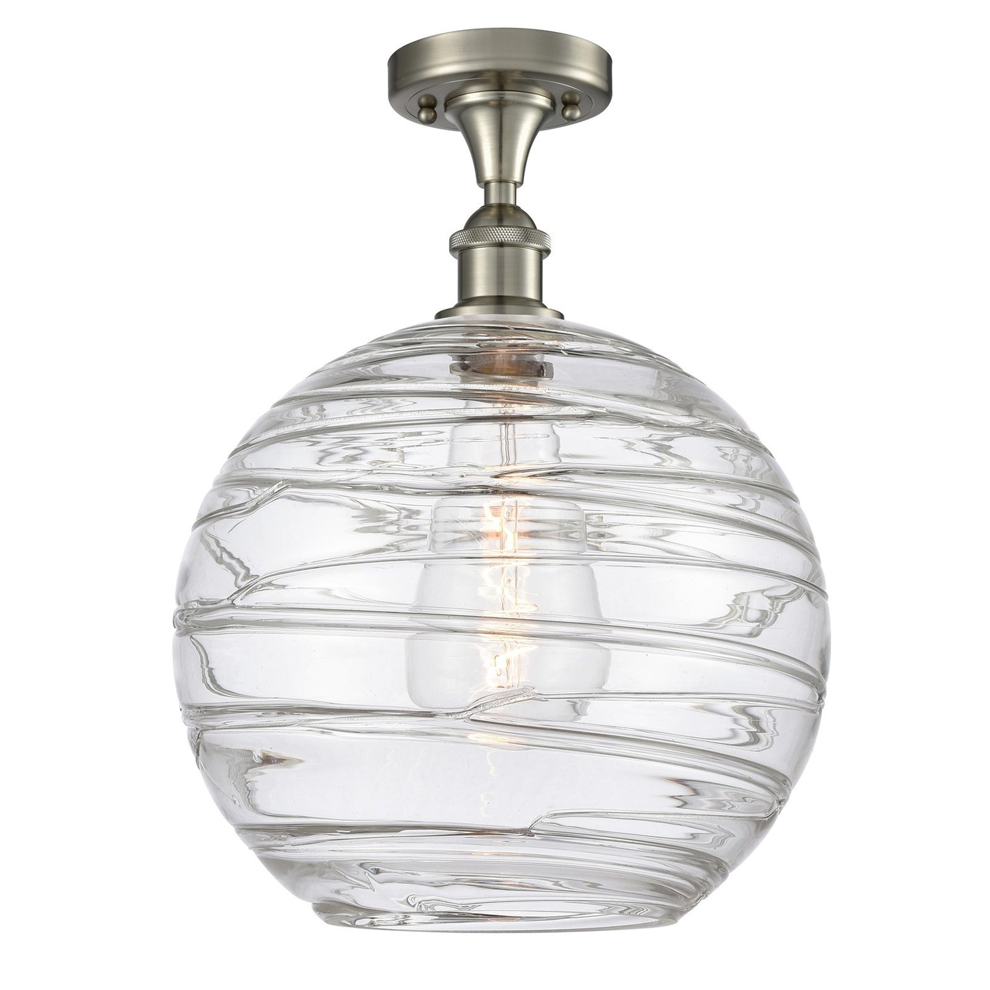 Innovations Athens Deco Swirl 12in 1-Light Semi-Flush | Industrial Brushed Satin Nickel and Clear Glass Globe Shade | Model 516-1C-SN-G1213-12CL