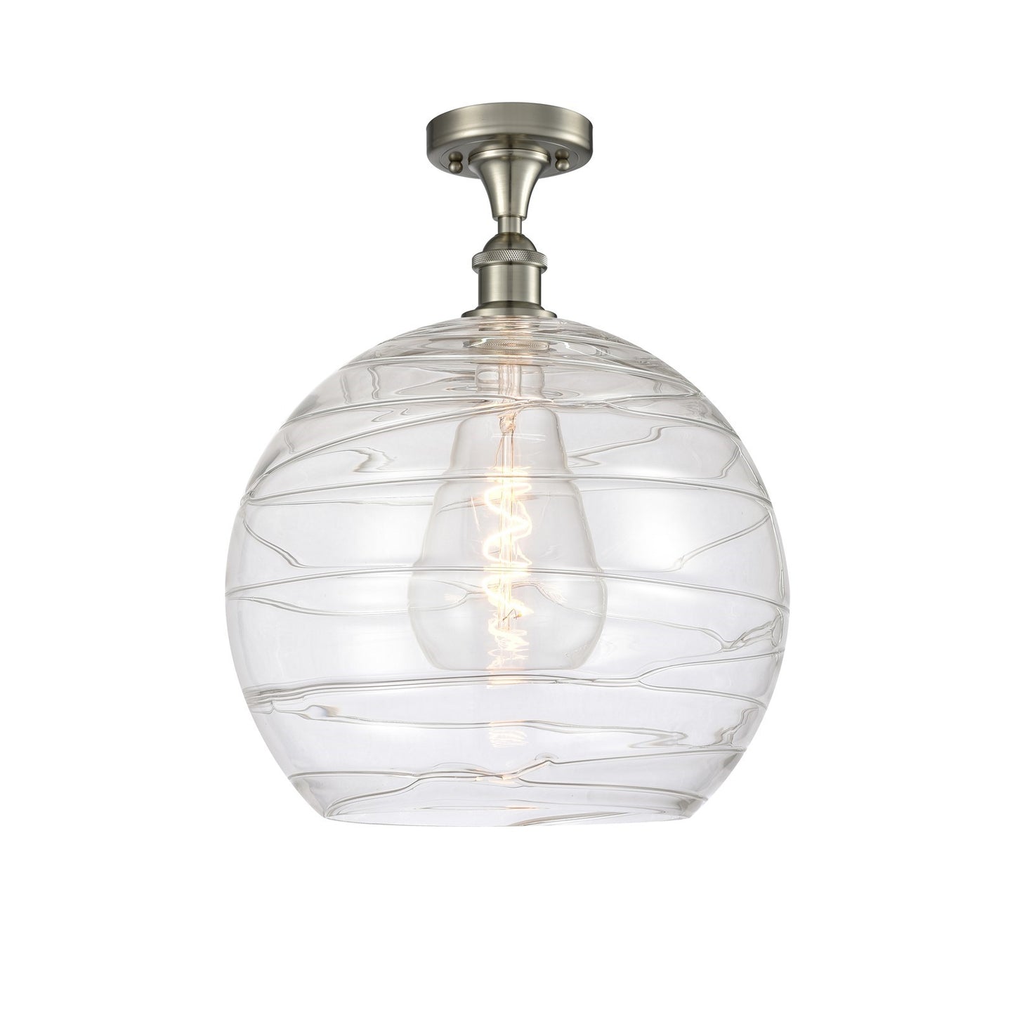 Innovations Athens Deco Swirl 14in 1-Light Semi-Flush | Industrial Brushed Satin Nickel and Clear Glass | Bedroom | Model 516-1C-SN-G1213-14CL