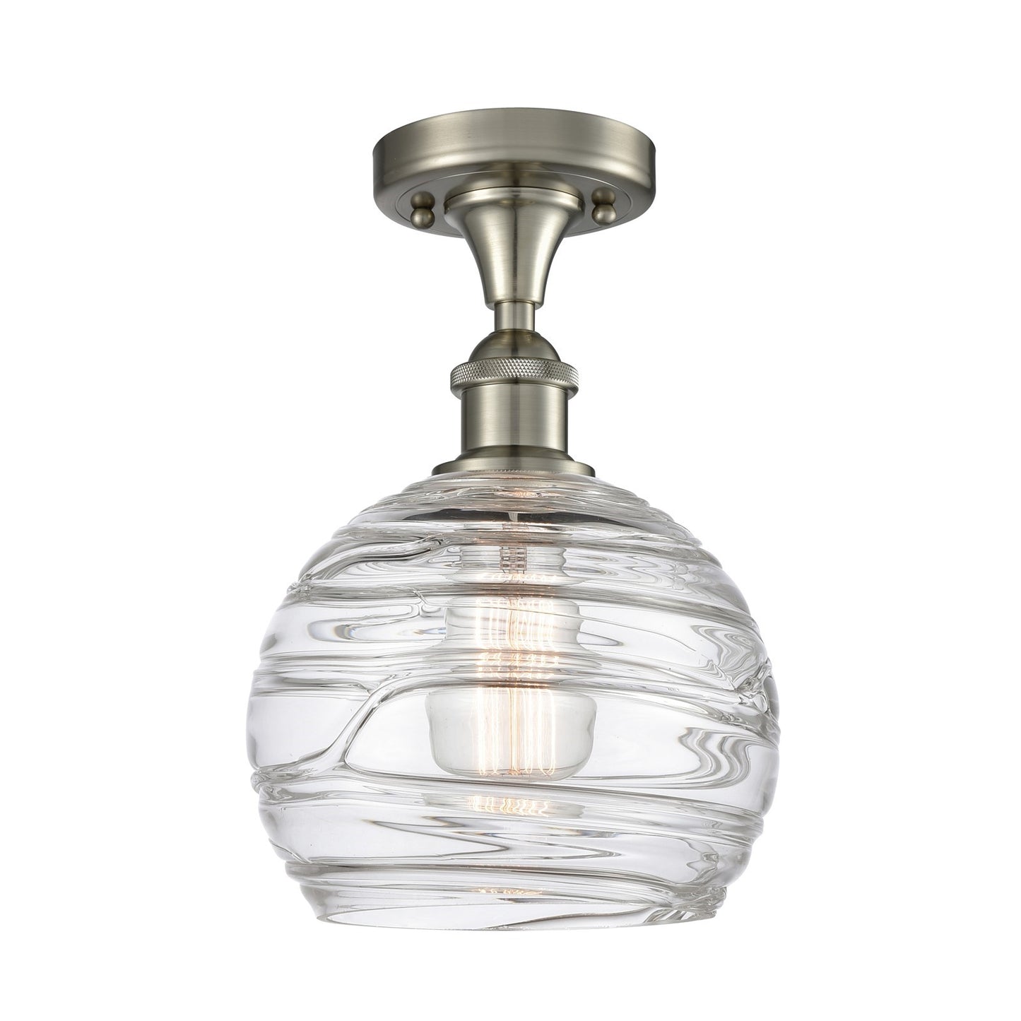 Innovations Athens Deco Swirl 8in 1-Light Semi-Flush | Industrial Brushed Satin Nickel and Clear Glass | Bedroom | Model 516-1C-SN-G1213-8CL