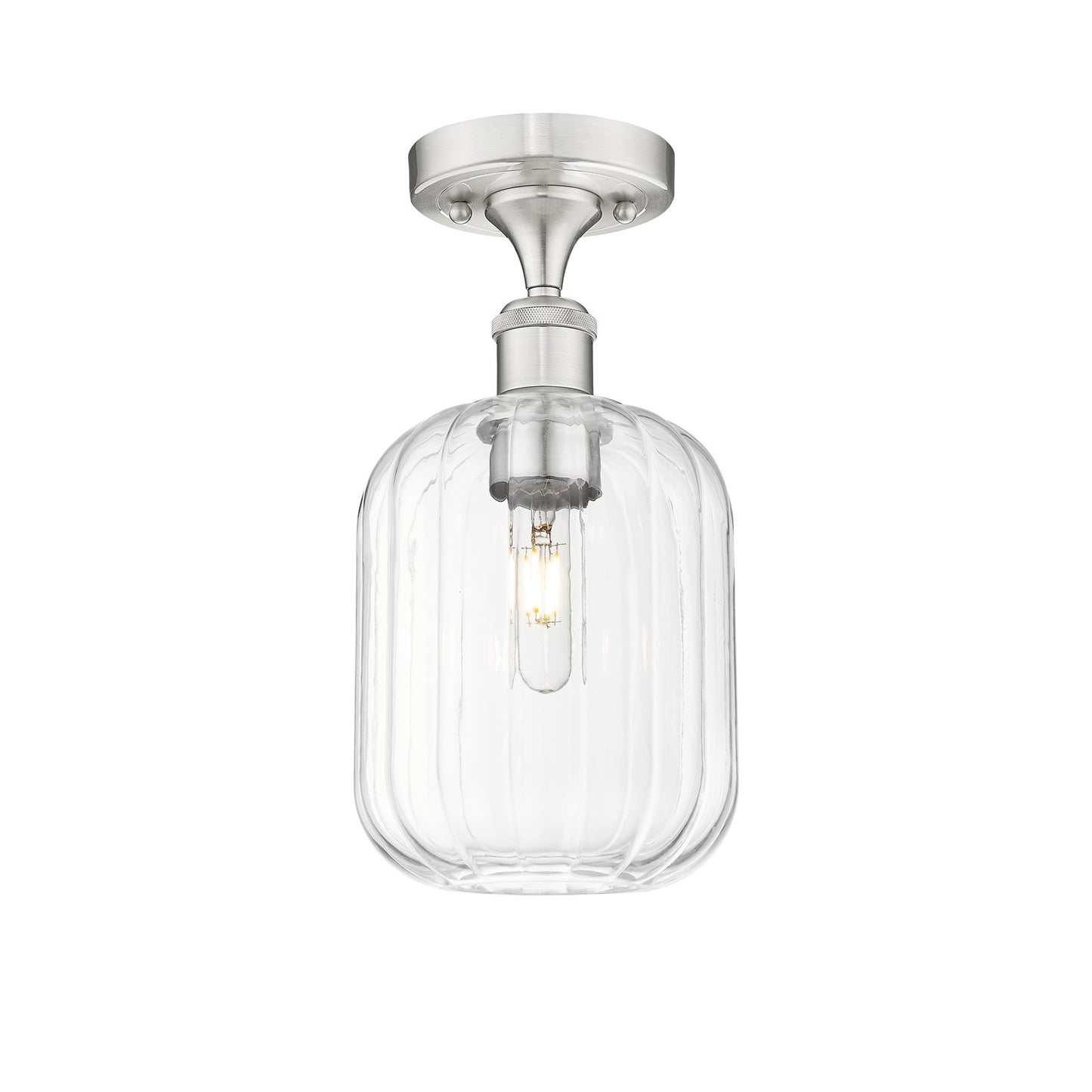 Innovations Preston Cylinder 7in 1-Light Semi-Flush | Industrial Brushed Satin Nickel and Clear Glass | Kitchen & Hallway | Model 516-1C-SN-G460-7CL