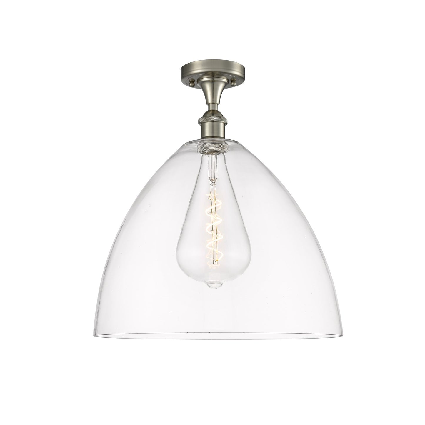 Innovations Bristol 16in 1-Light LED Semi-Flush | Industrial Brushed Satin Nickel and Clear Glass | Kitchen & Dining | Model 516-1C-SN-GBD-162-LED
