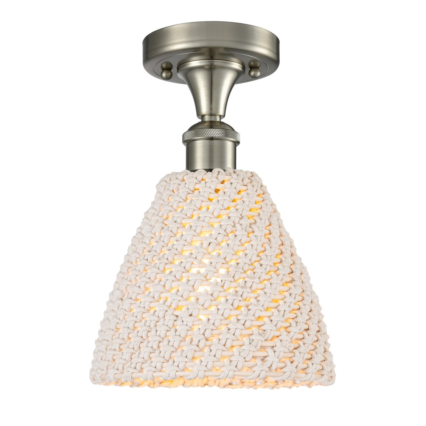 Innovations Bristol Natural 7.5in 1-Light Semi-Flush | Brushed Satin Nickel and Natural Fiber Dome Shade | Entryway | Model 516-1C-SN-NBD-75-NAT