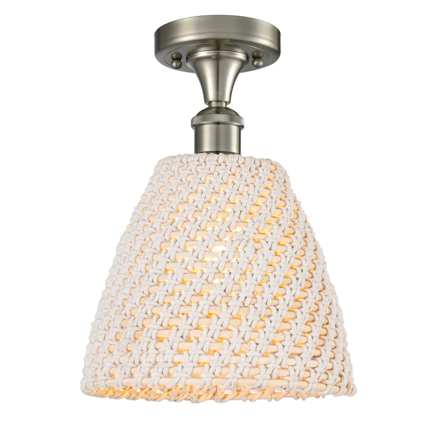 Innovations Bristol Natural 9in 1-Light Semi-Flush | Brushed Satin Nickel and Natural Fiber Dome Shade | Entryway | Model 516-1C-SN-NBD-9-NAT