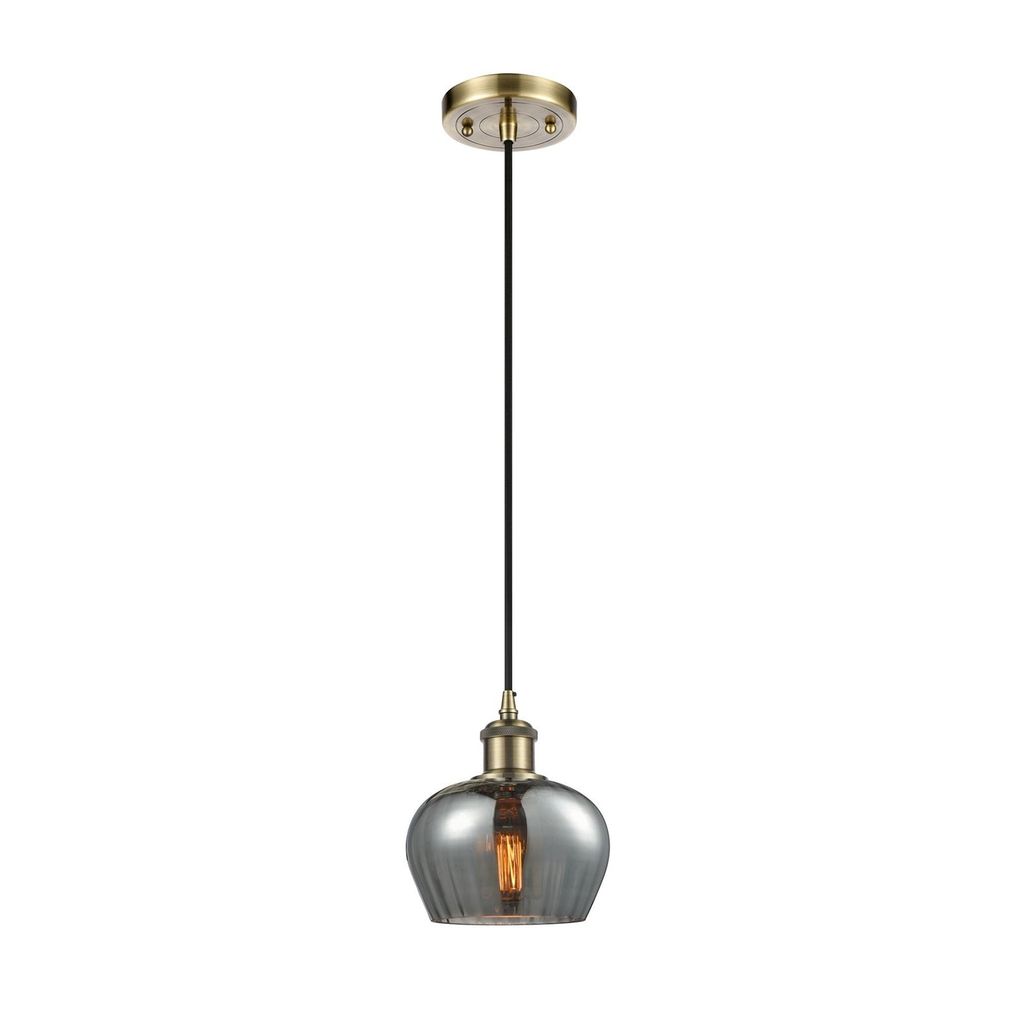 Innovations Fenton 6.5in 1-Light Mini Pendant | Art Nouveau Antique Brass and Light Smoke Glass | Kitchen Island & Dining Room | Model 516-1P-AB-G93