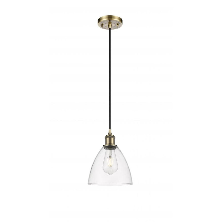 Innovations Ballston Bristol Glass 7.5in 1-Light Mini Pendant | Industrial Antique Brass Steel and Clear Glass | Kitchen Island | Model 516-1P-AB-GBD-752