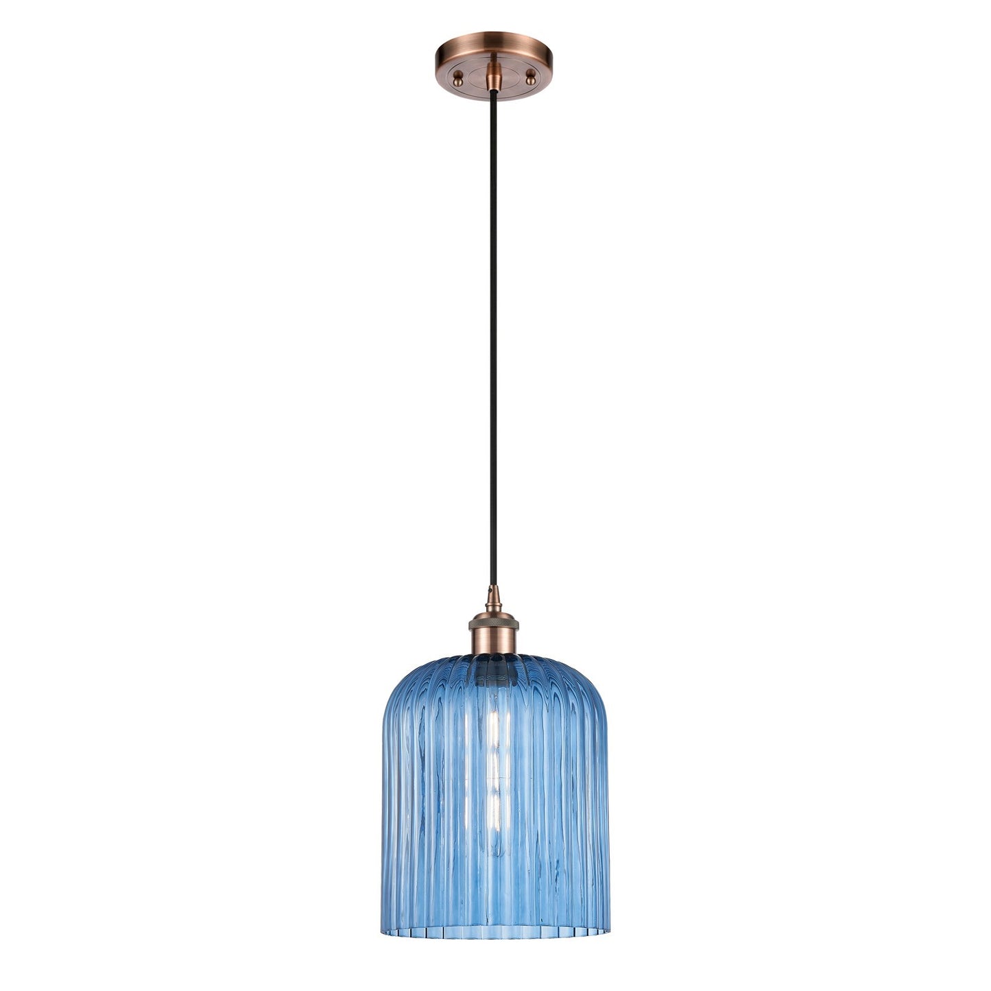 Innovations Bridal Veil 5in 1-Light Mini Pendant | Art Nouveau Antique Copper and Princess Blue Glass | Kitchen Island | Model 516-1P-AC-G559-8BL