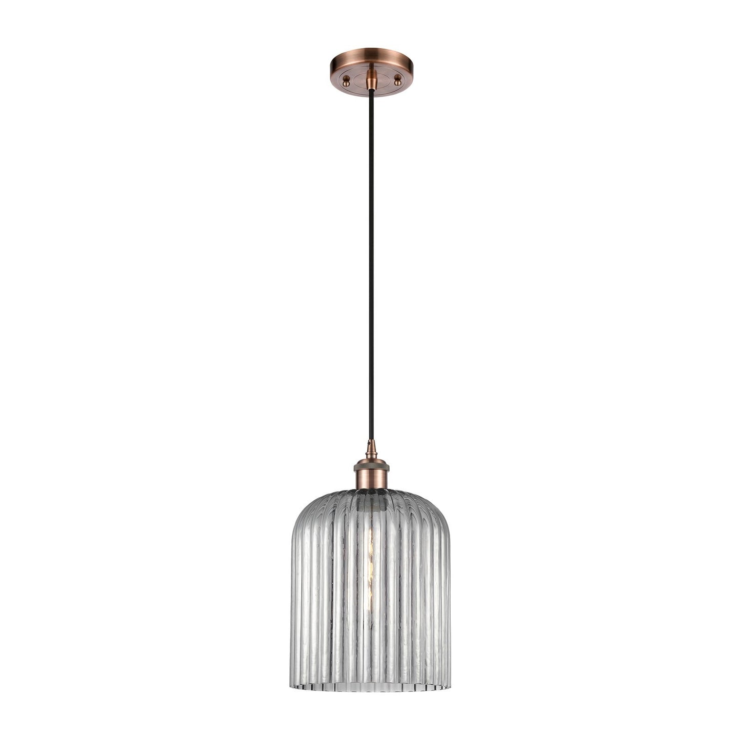 Innovations Bridal Veil 5in 1-Light Mini Pendant | Art Nouveau Antique Copper and Light Smoke Glass | Kitchen Island | Model 516-1P-AC-G559-8SM