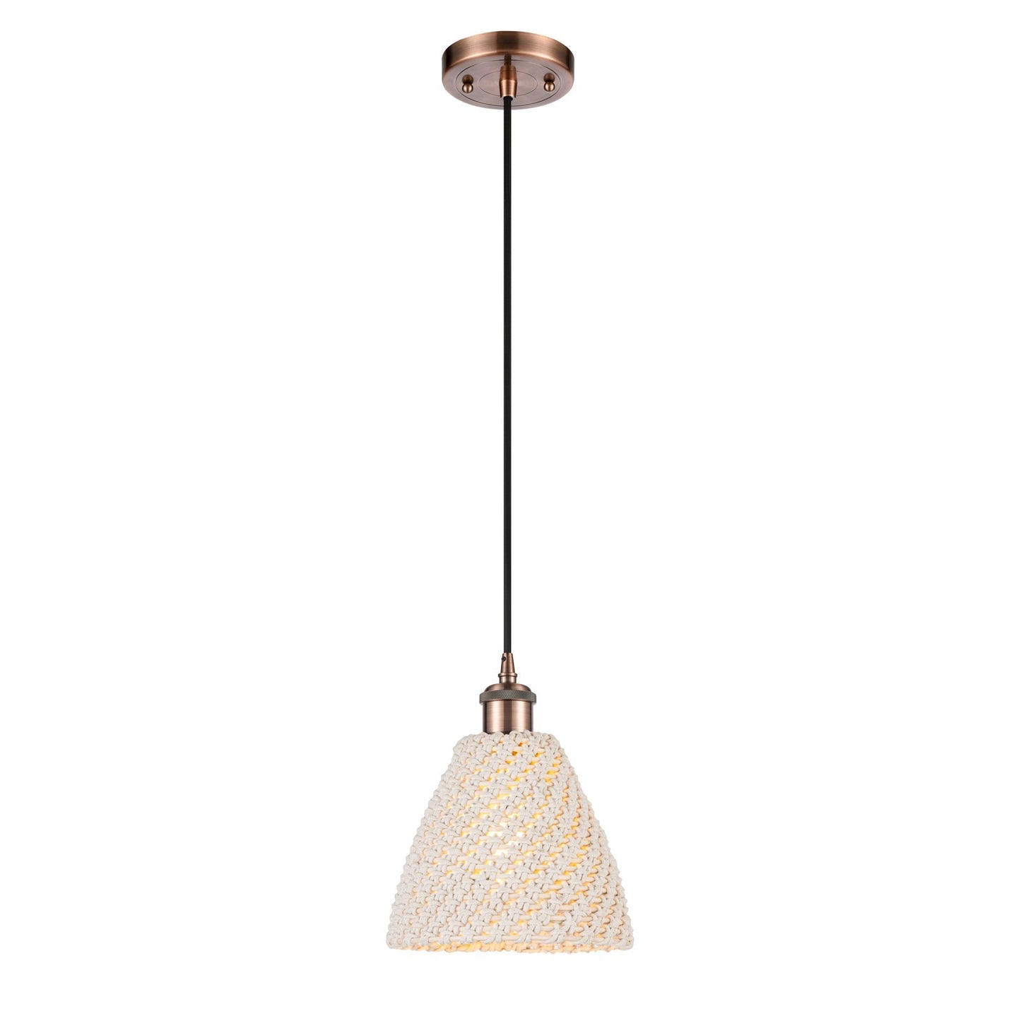 Innovations Bristol Natural 7.5in 1-Light Mini Pendant | Antique Copper and Natural Fiber Dome Shade | Kitchen Island | Model 516-1P-AC-NBD-75-NAT