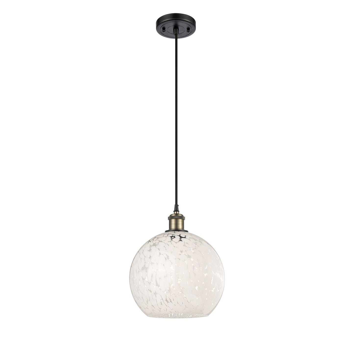 Innovations White Mouchette 10in 1-Light Mini Pendant | Black Antique Brass and White Mouchette Glass Shade | Kitchen | Model 516-1P-BAB-G1216-10WM