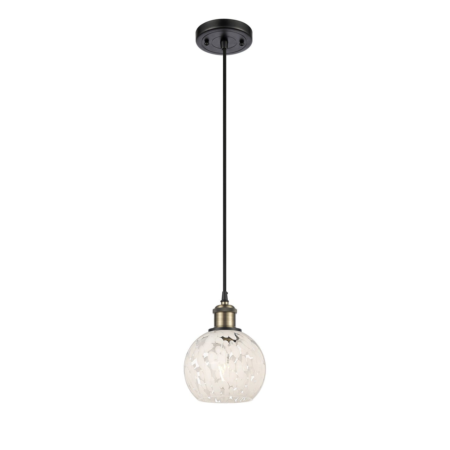 Innovations White Mouchette 6in 1-Light Mini Pendant | Black Antique Brass and White Mouchette Glass Shade | Kitchen | Model 516-1P-BAB-G1216-6WM