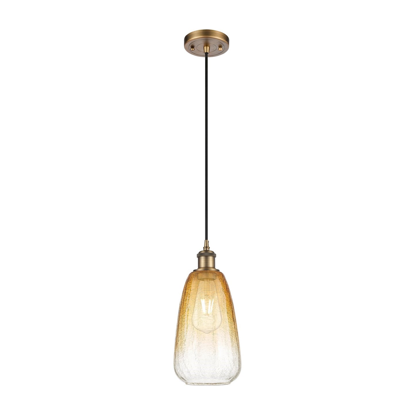 Innovations Brookhaven Almond 6in 1-Light Mini Pendant | Industrial Brushed Brass and Amber Glass Globe | Kitchen Island | Model 516-1P-BB-G480-6AM