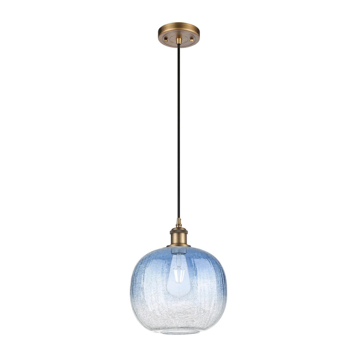 Innovations Brookhaven Sphere 10in 1-Light Mini Pendant | Industrial Brushed Brass and Sapphire Blue Glass | Kitchen | Model 516-1P-BB-G481-10SB