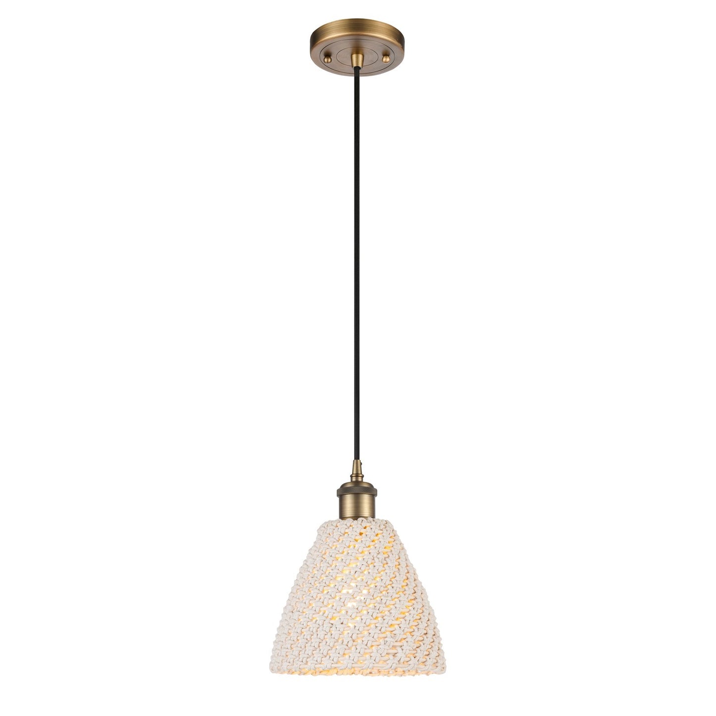 Innovations Bristol Natural 7.5in 1-Light Mini Pendant | Farmhouse Brushed Brass and Natural Fiber Dome | Kitchen Island | Model 516-1P-BB-NBD-75-NAT