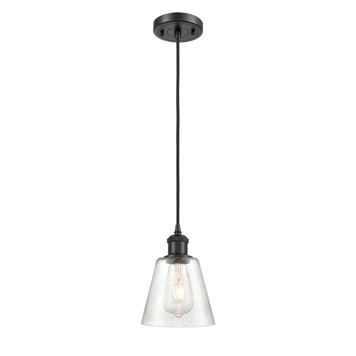 Innovations Caton 6in 1-Light Mini Pendant | Industrial Matte Black and Frosted Glass Pyramid | Kitchen Island & Dining Room | Model 516-1P-BK-G454