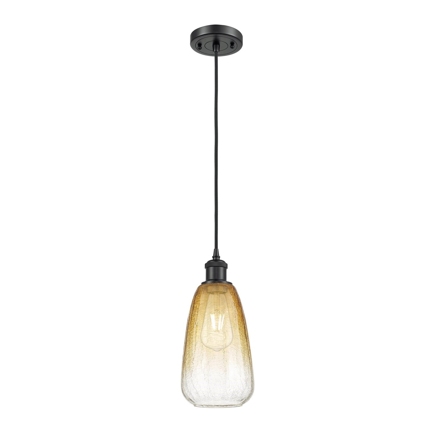 Innovations Brookhaven Almond 6in 1-Light Mini Pendant | Industrial Matte Black and Amber Glass Globe | Kitchen Island | Model 516-1P-BK-G480-6AM