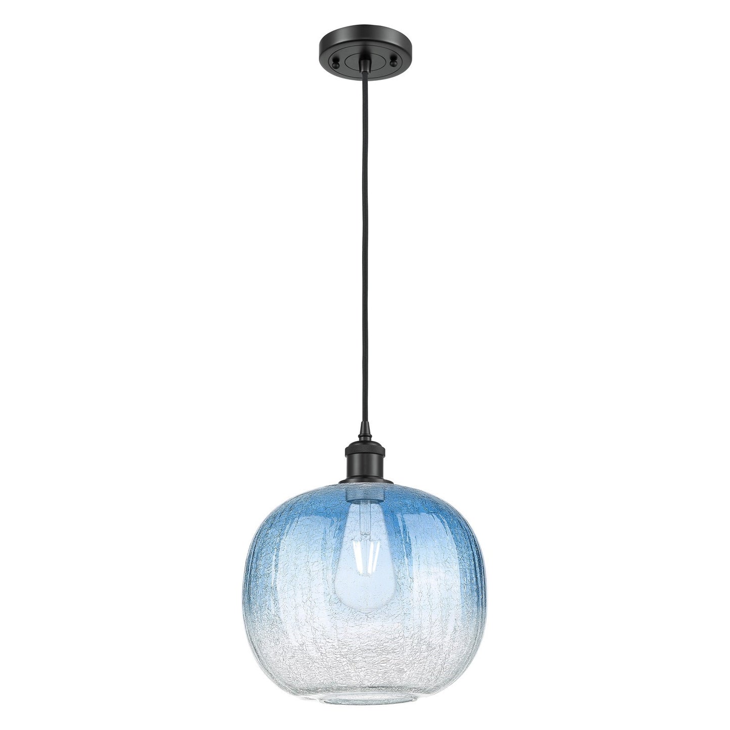 Innovations Brookhaven Sphere 10in 1-Light Mini Pendant | Industrial Matte Black and Sapphire Blue Glass | Kitchen Island | Model 516-1P-BK-G481-10SB