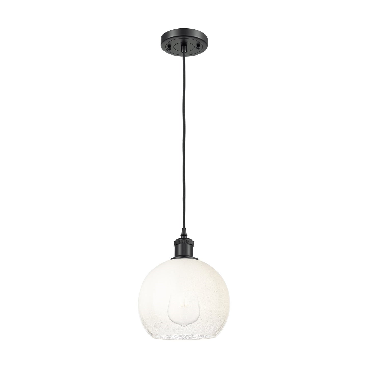 Innovations Brookhaven Globe 8in 1-Light Mini Pendant | Industrial Matte Black and Opal Glass | Kitchen Island & Dining | Model 516-1P-BK-G483-8OP