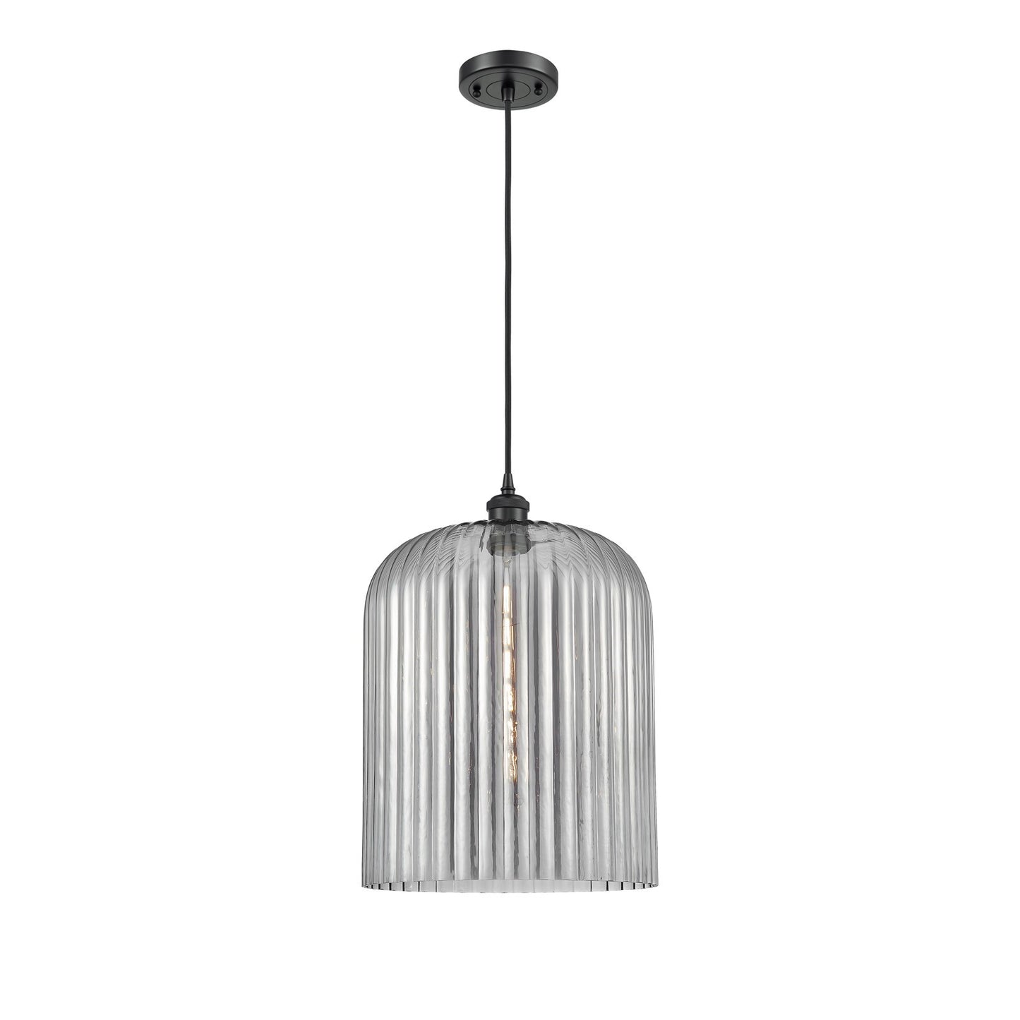 Innovations Bridal Veil 12in 1-Light Mini Pendant | Art Nouveau Matte Black and Light Smoke Glass | Kitchen Island | Model 516-1P-BK-G559-12SM