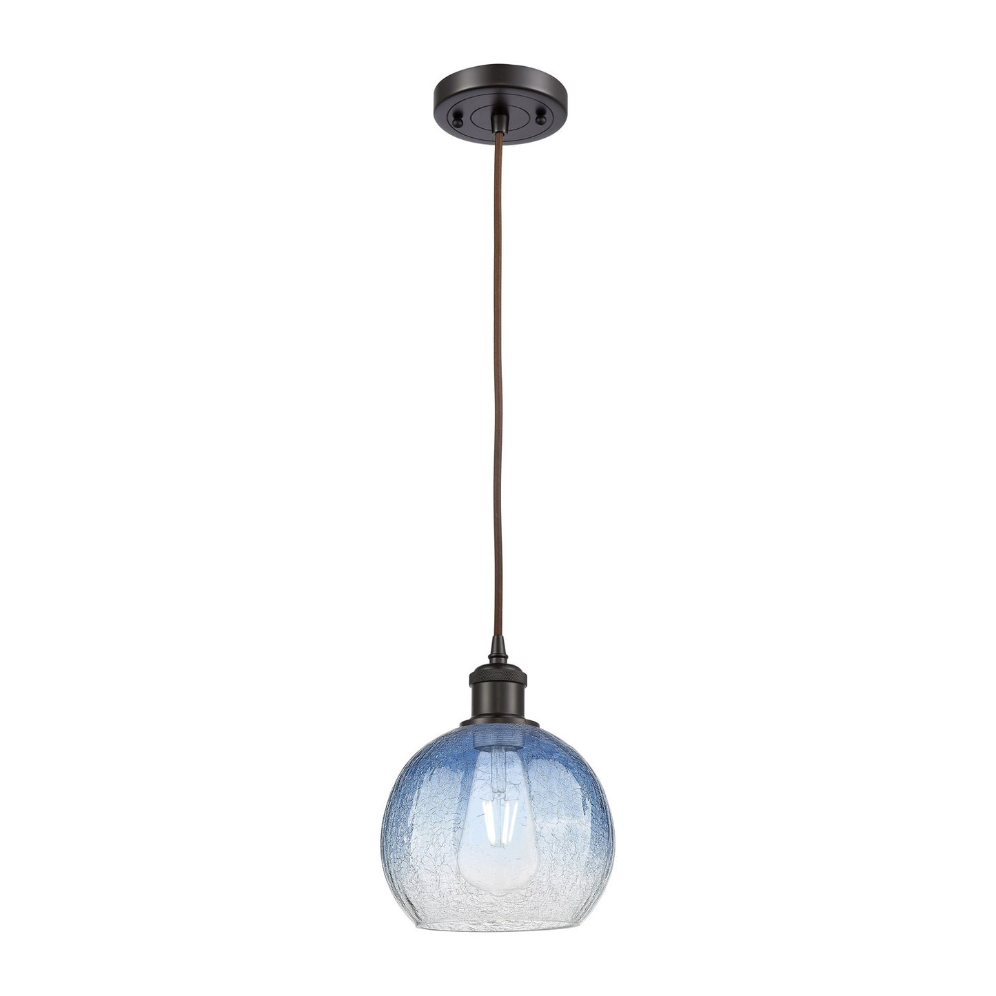 Innovations Brookhaven Globe 8in 1-Light Mini Pendant | Industrial Oil Rubbed Bronze and Sapphire Blue Glass | Kitchen | Model 516-1P-OB-G483-8SB