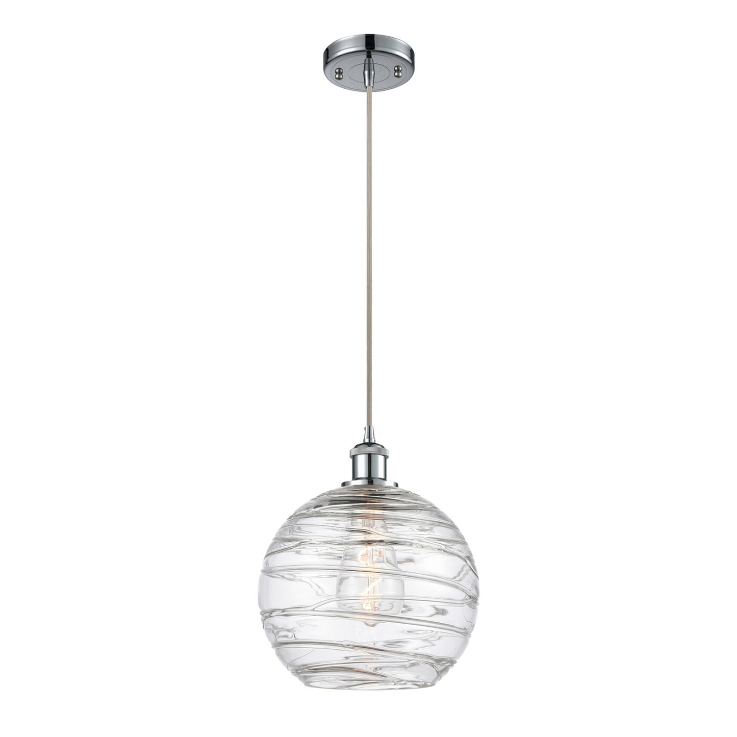 Innovations Athens Deco Swirl 10in 1-Light Mini Pendant | Polished Chrome and Clear Glass | Kitchen Island & Dining Room | Model 516-1P-PC-G1213-10CL