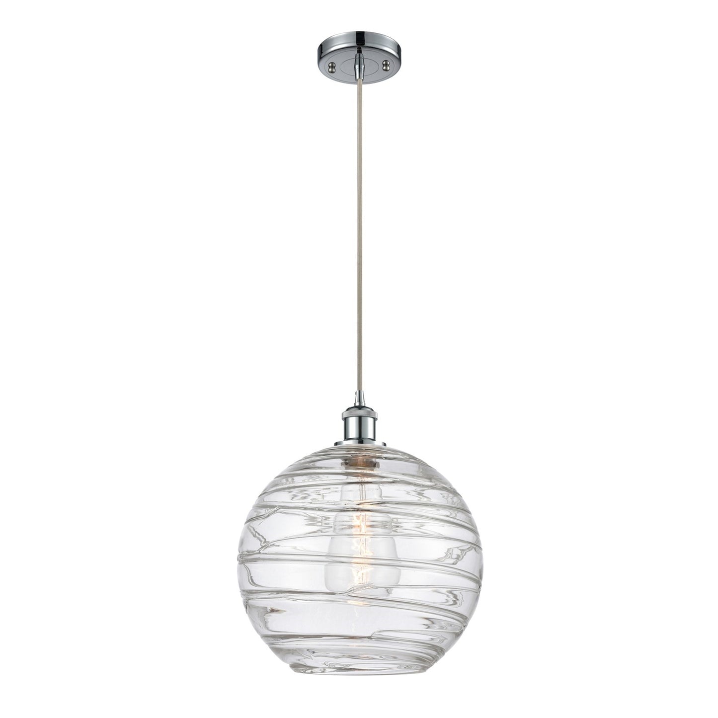 Innovations Athens Deco Swirl 12in 1-Light Mini Pendant | Polished Chrome and Clear Glass | Kitchen Island & Dining Room | Model 516-1P-PC-G1213-12CL
