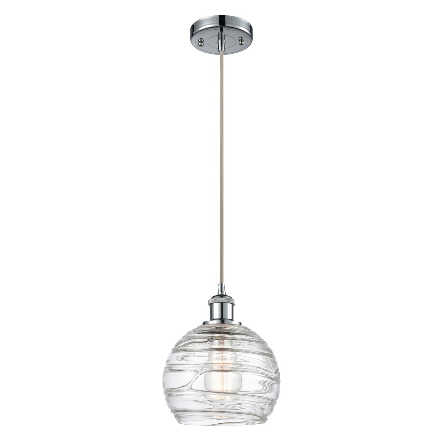 Innovations Athens Deco Swirl 8in 1-Light Mini Pendant | Industrial Polished Chrome and Clear Deco Swirl Glass | Kitchen | Model 516-1P-PC-G1213-8CL