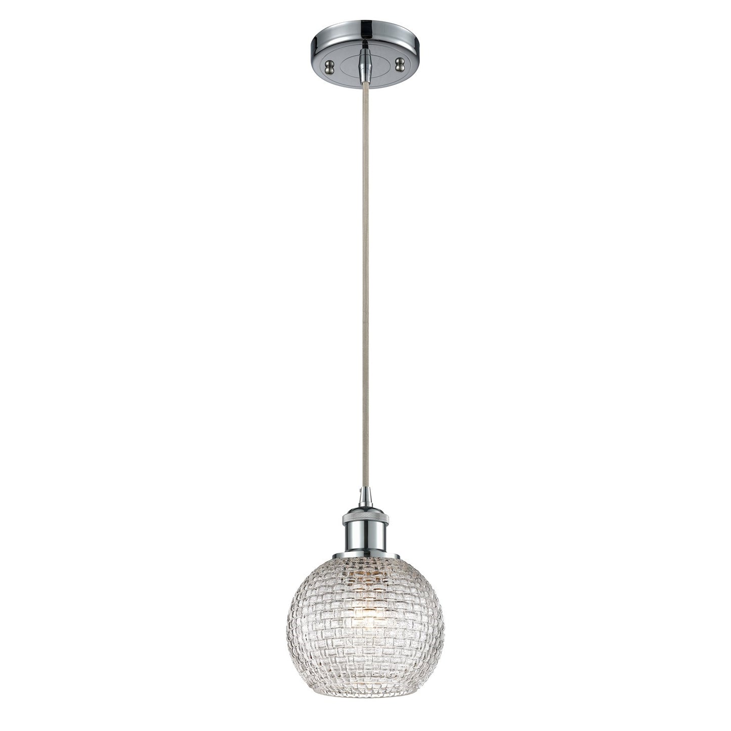 Innovations Athens 6in 1-Light Mini Pendant | Modern Polished Chrome and Clear Basket Weave Glass | Kitchen Island | Model 516-1P-PC-G122C-6CL
