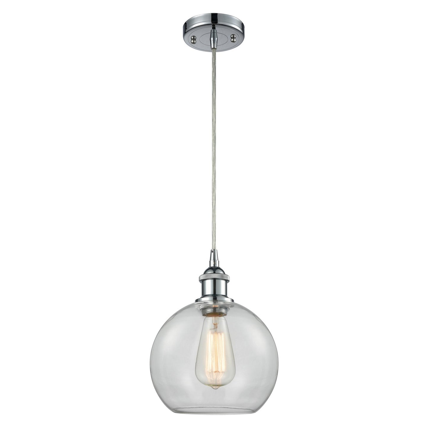 Innovations Athens 8in 1-Light Mini Pendant | Modern Polished Chrome and Clear Basket Weave Glass | Kitchen Island | Model 516-1P-PC-G122C-8CL